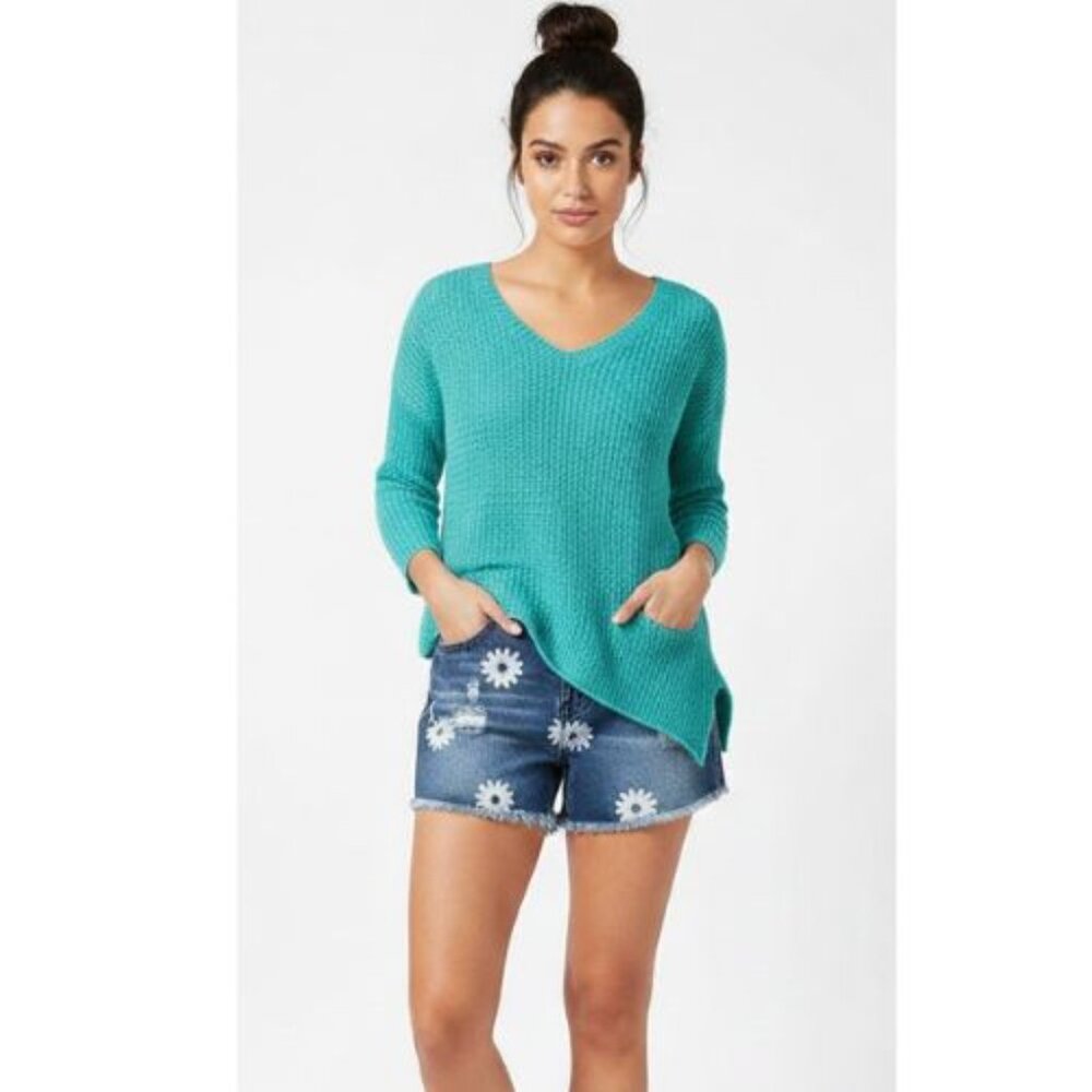 SUZY SHIER asymetrical spring autumn light green knit top long sleeves s…
